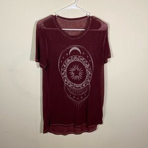 LOL Vintage Maroon Sheer Moon Design Tshirt Size L